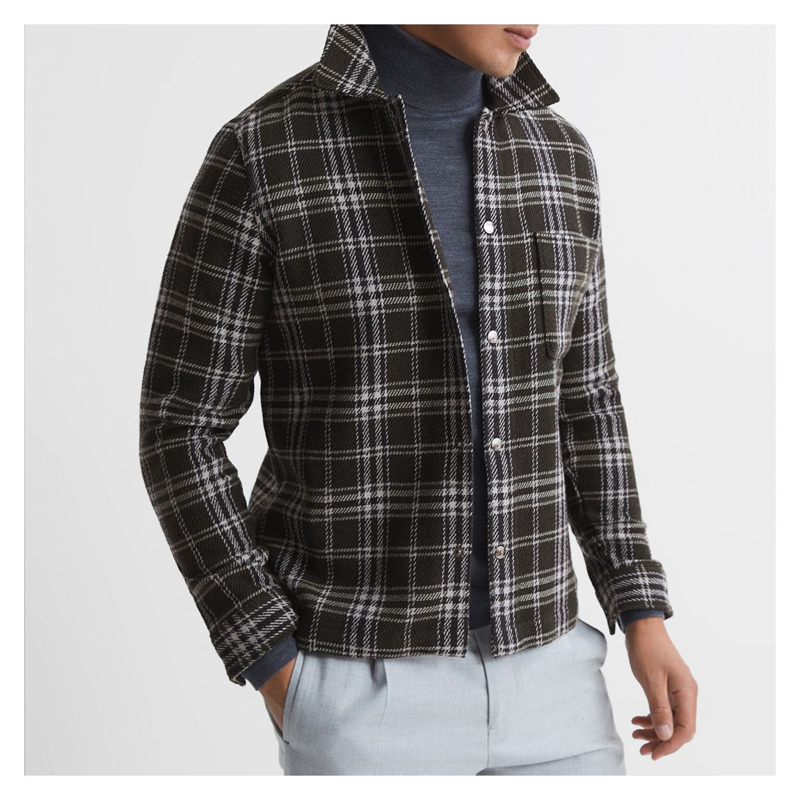 Dark Green Check Bonsoir Wool Blend Overshirt main product photo