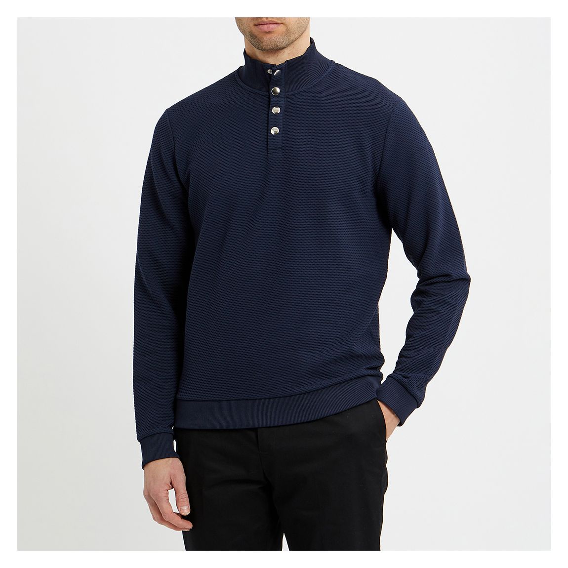 Navy Elijah High Button Neck Jumper main product photo