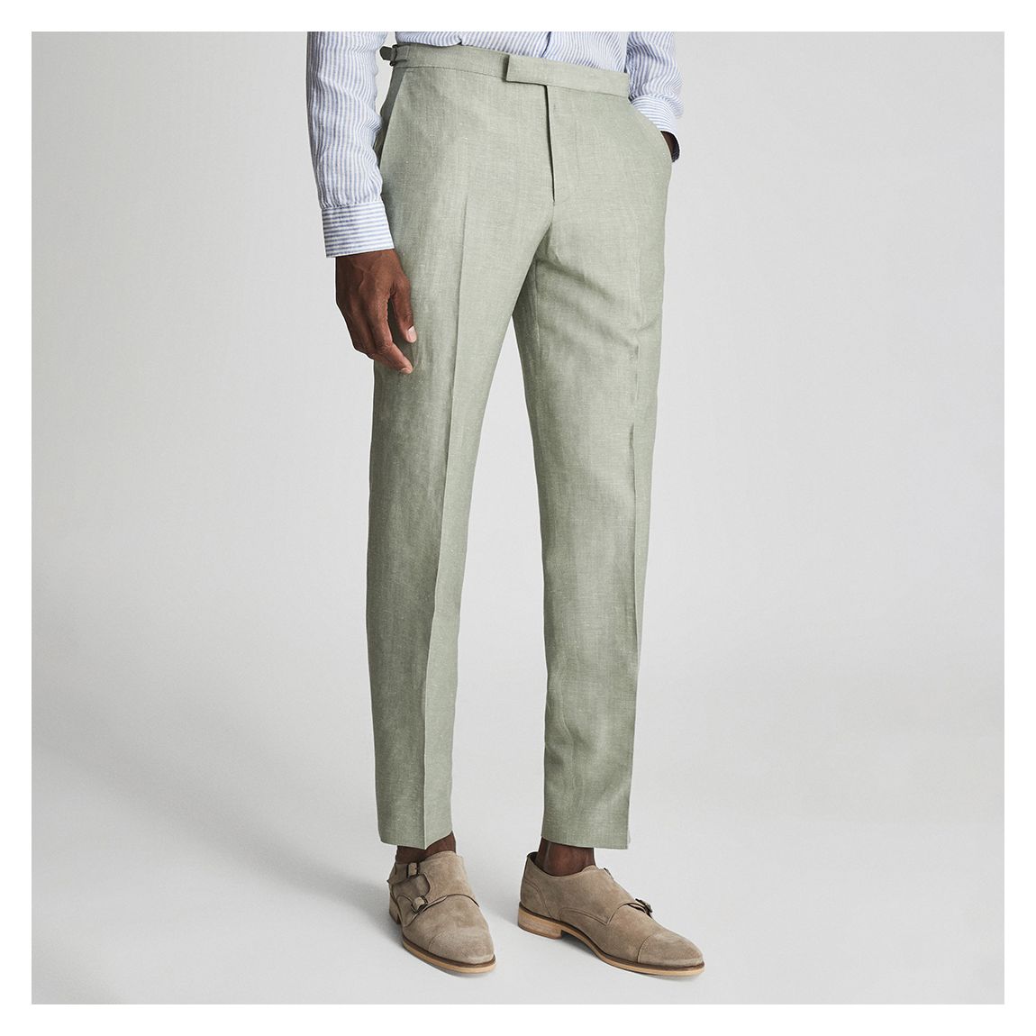 Green Hue Tapered Linen Blend Trousers main product photo