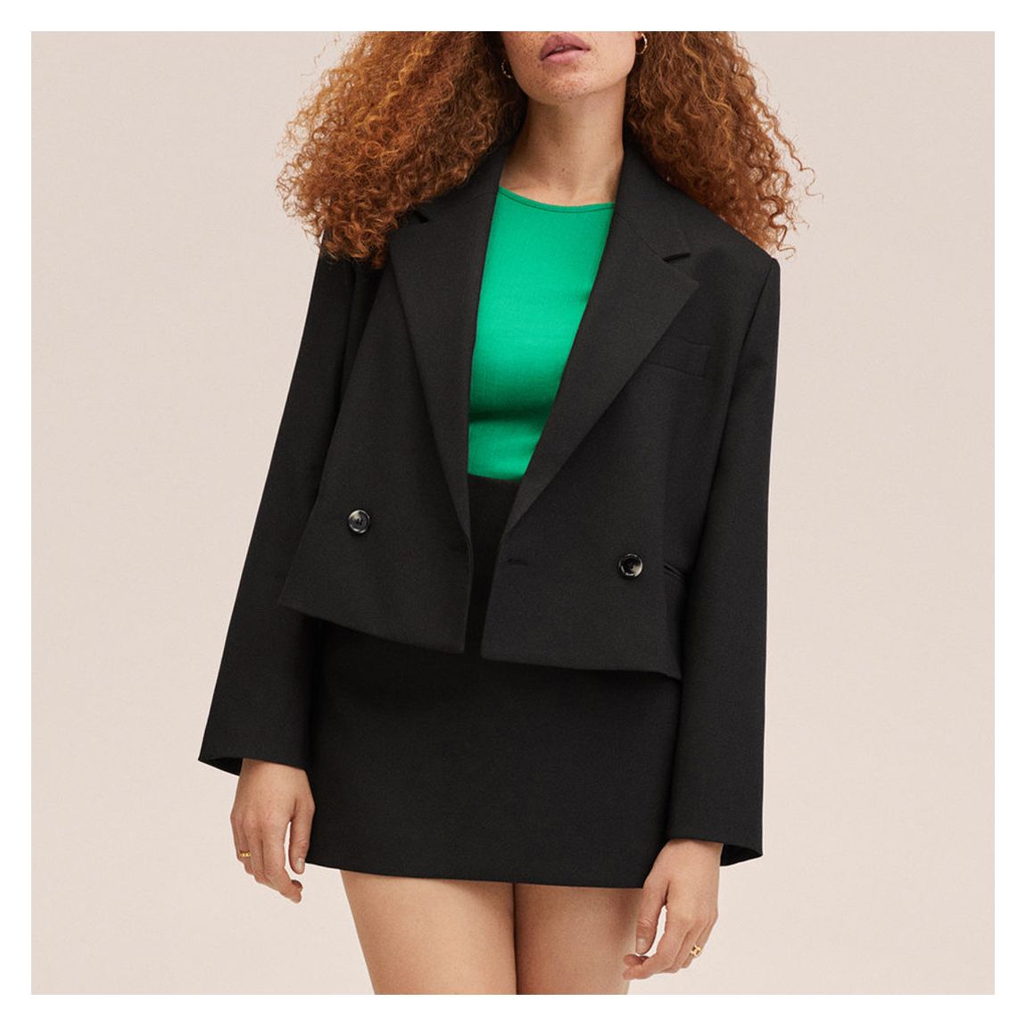 Black Cropped Double-Breasted Suit Blazer main product photo