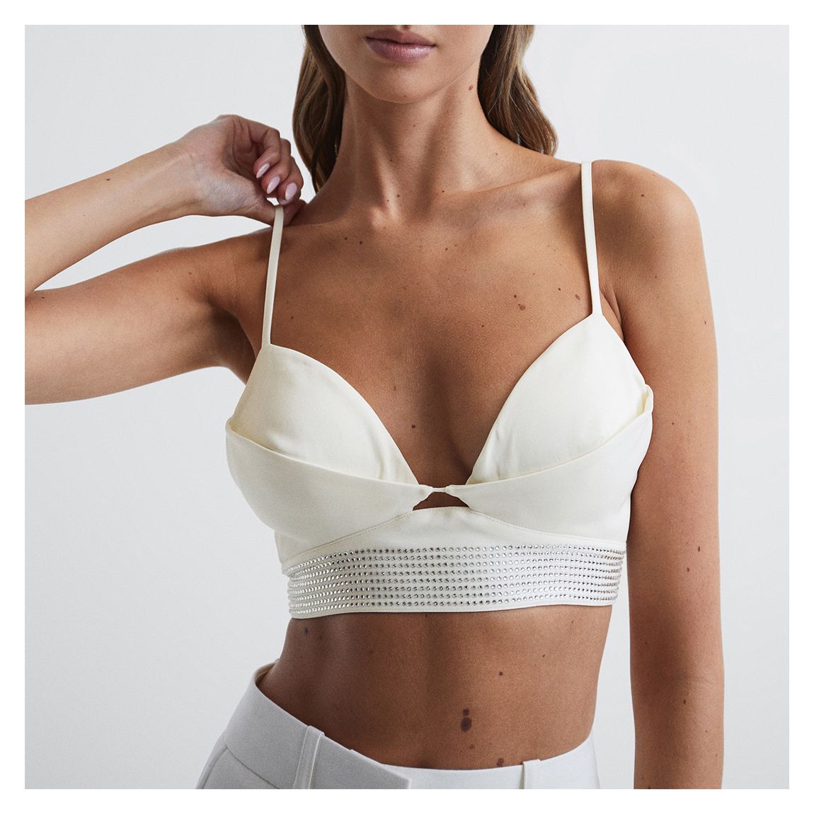 White Beth Embellished Crop Top main product photo