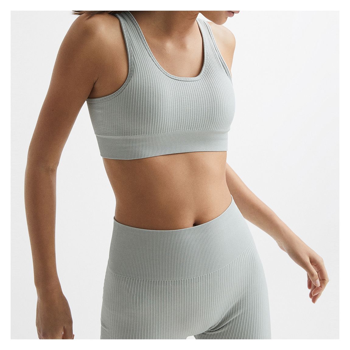 Grey Jasmine Ribbed Sports Bra main product photo