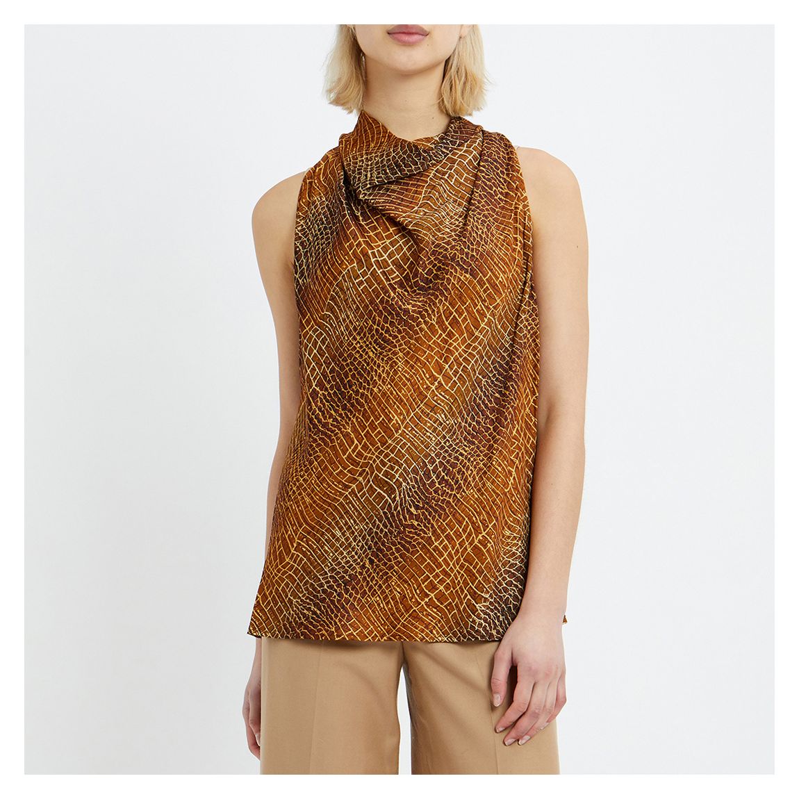 Brown Print Talia Halterneck Top main product photo