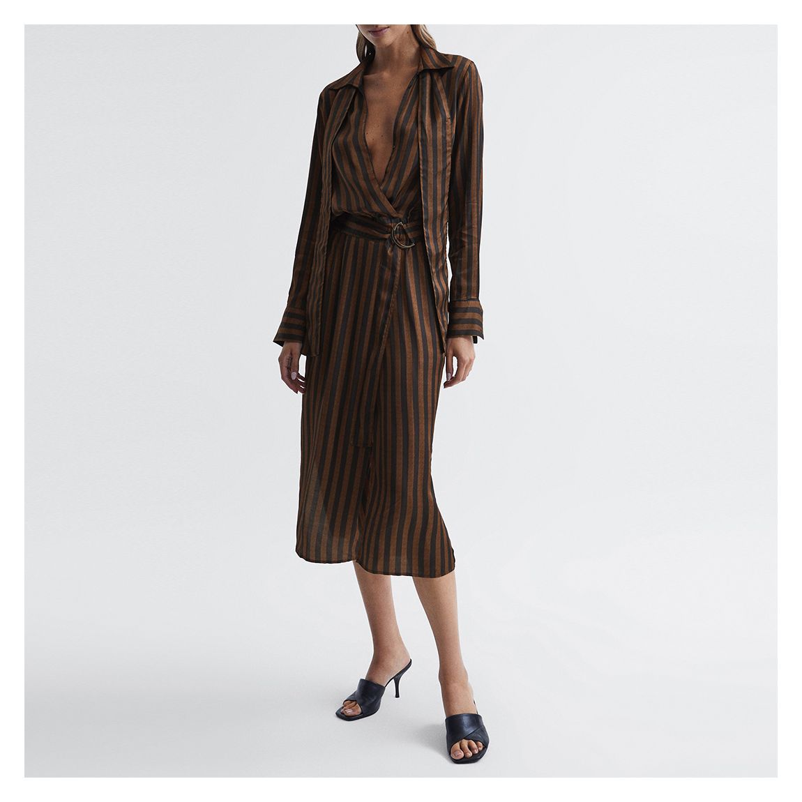 Brown Penny Stripe Shirt Dress main product photo