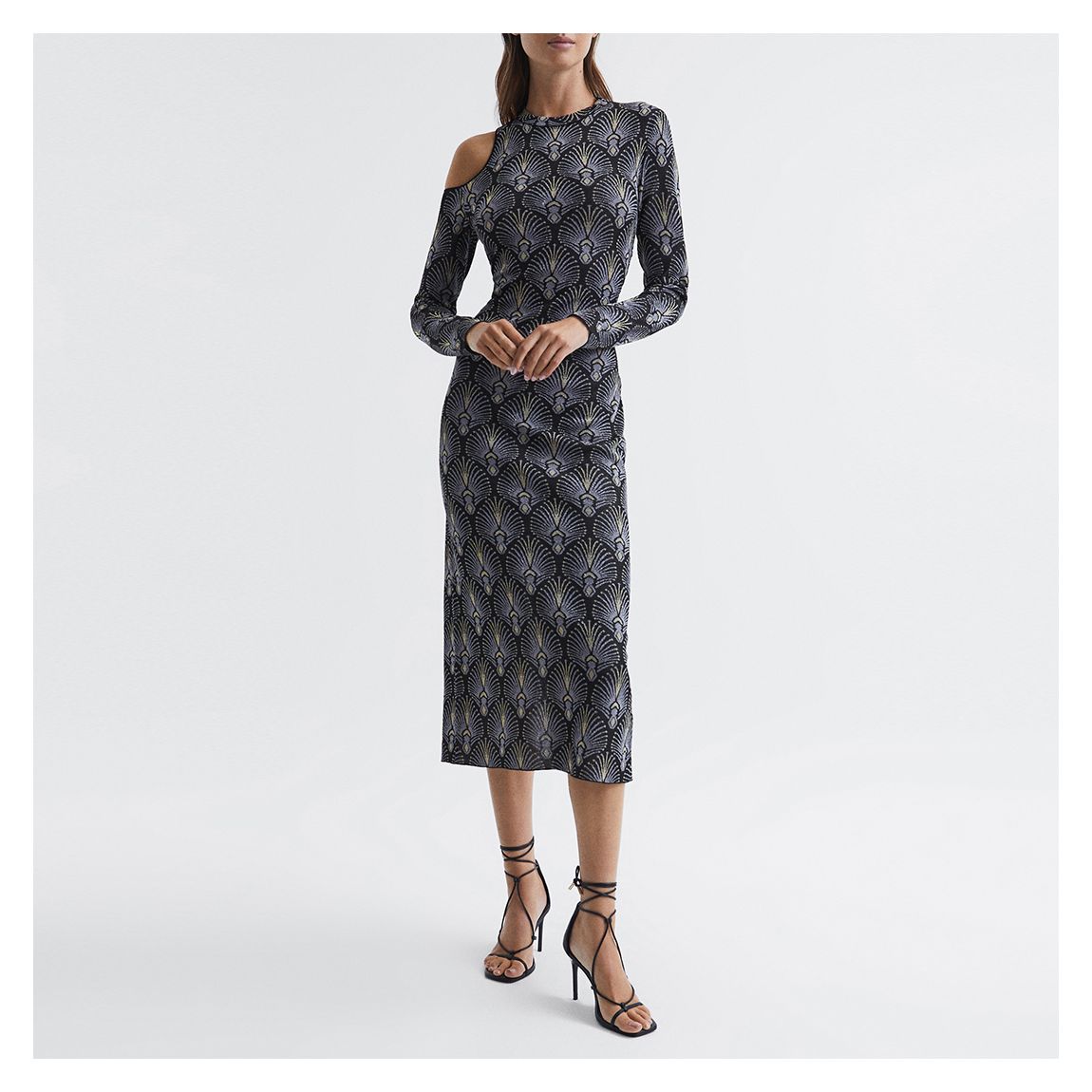 Blue Anja Metallic Jacquard Print Dress main product photo