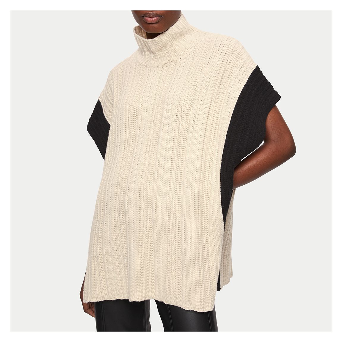 Cream Ribbed Merino Wool Poncho main product photo