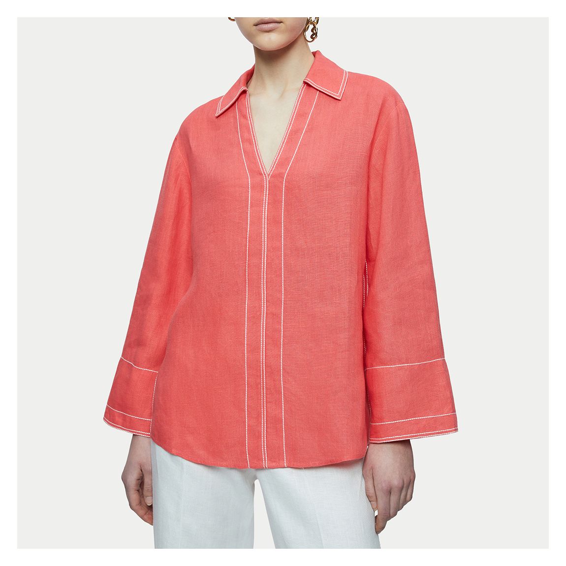 Coral Contrast Stitch Tunic Blouse main product photo
