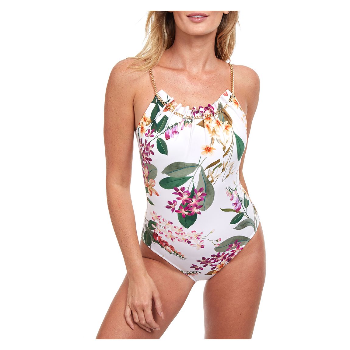 Green Multi Floral Print Swimsuit main product photo