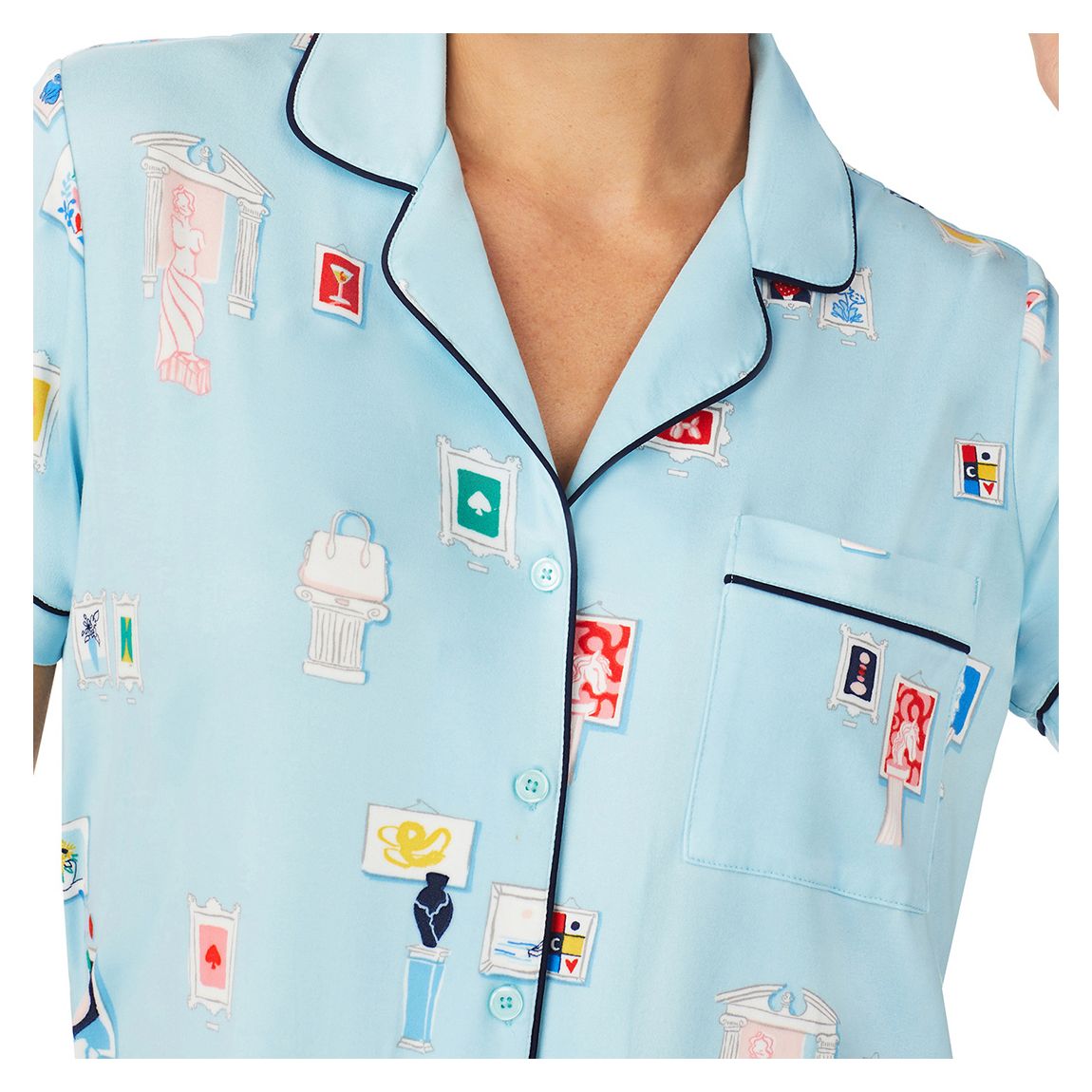 Blue Print Brushed Jersey Cropped Pajama Set main product photo