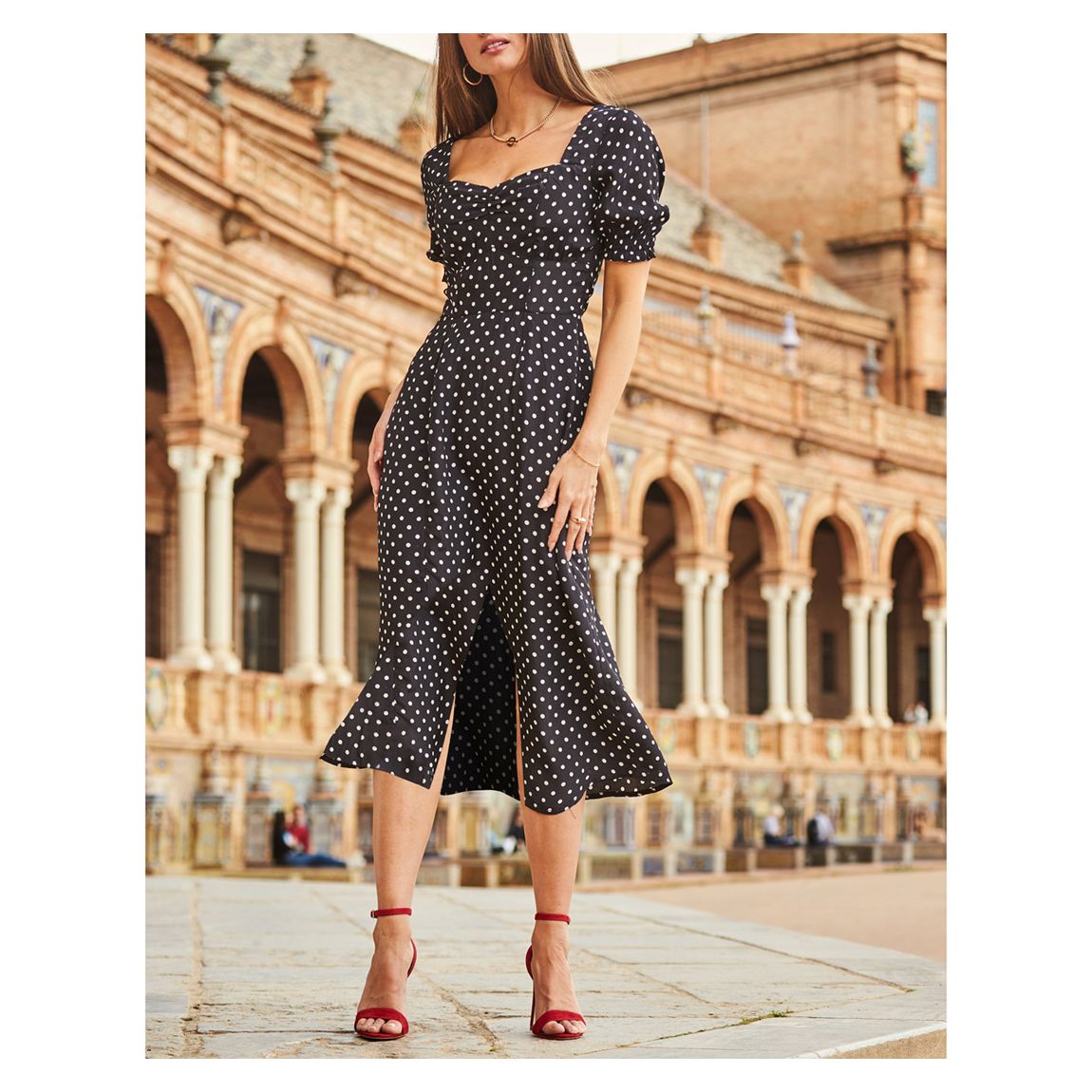Black & White Spot Print Midi Dress main product photo