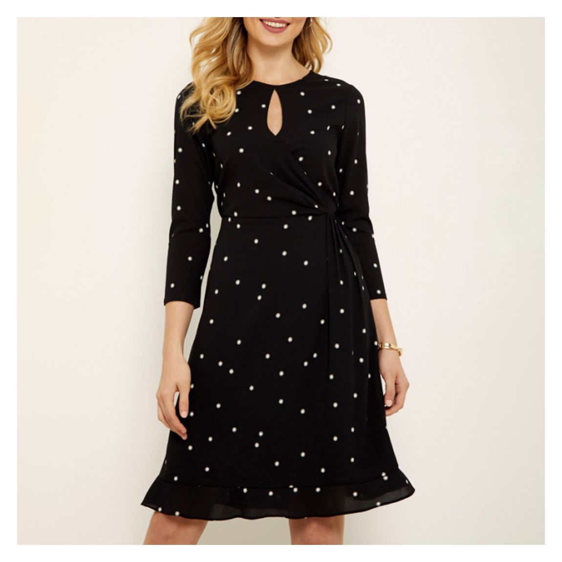 Black/White Starlight Print Ruffle Hem Dress main product photo