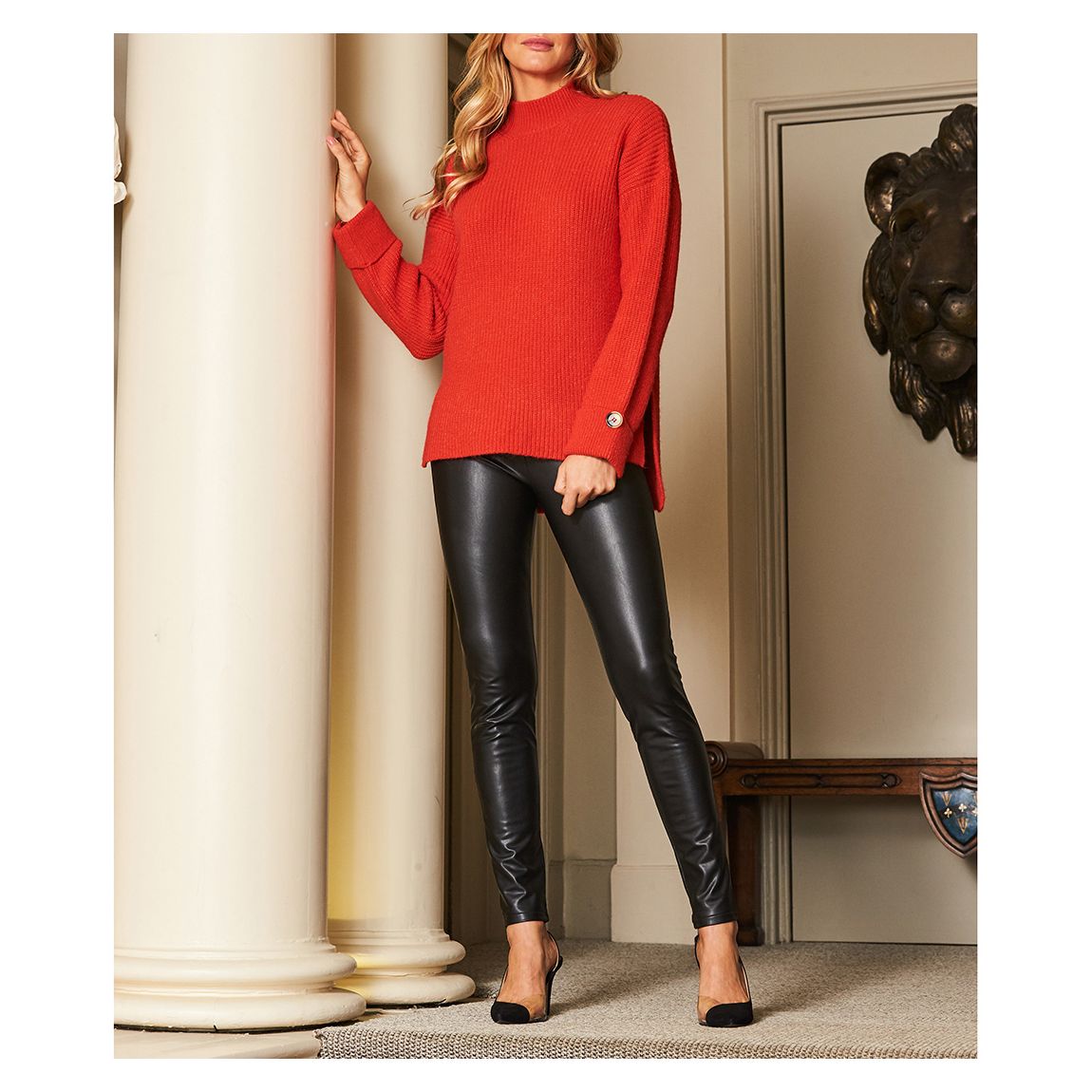 Red High Neck Folded Button Cuff Jumper main product photo