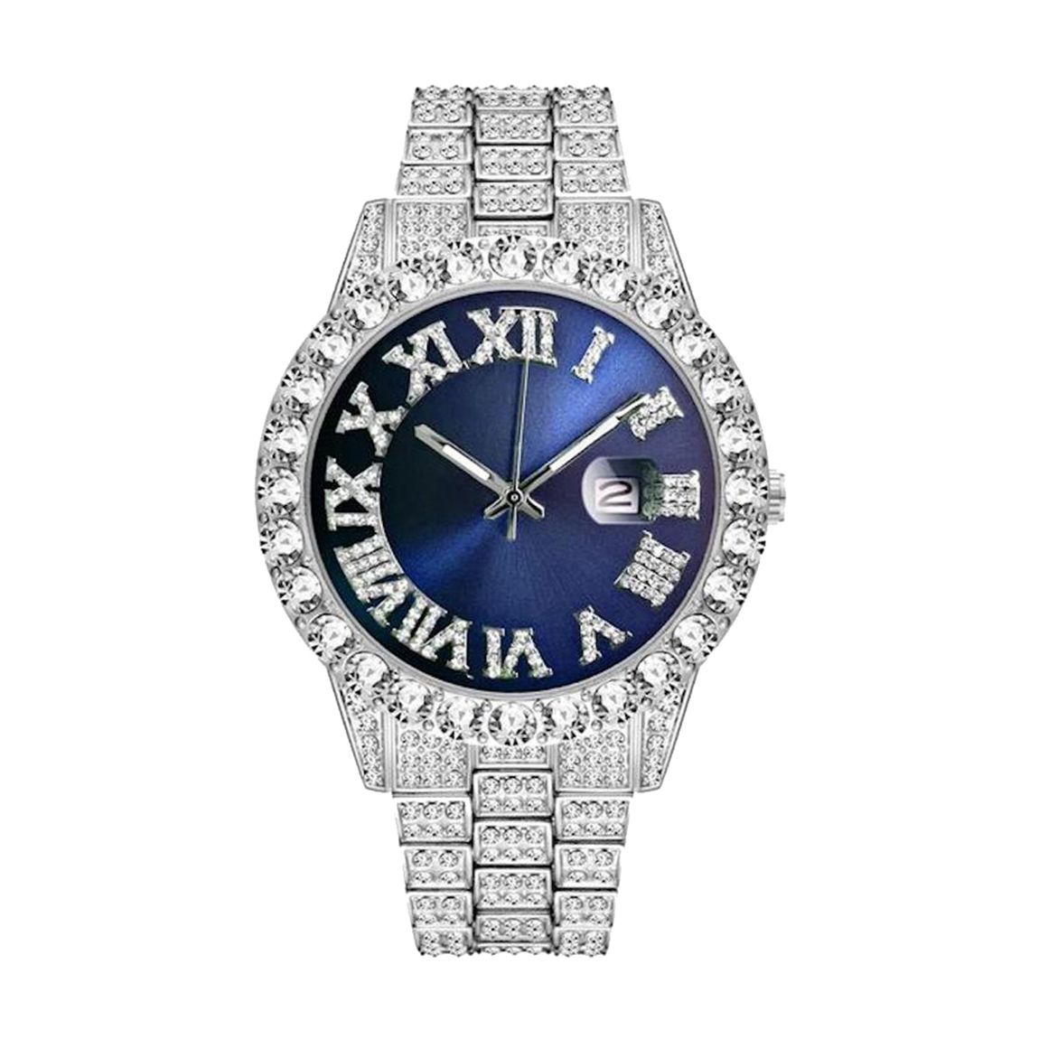 Silver Embellished Blue Dial Watch main product photo