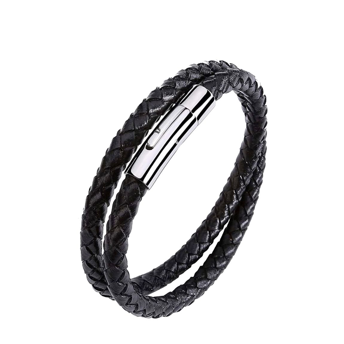 Silver & Black Leather Wrap Bracelet main product photo