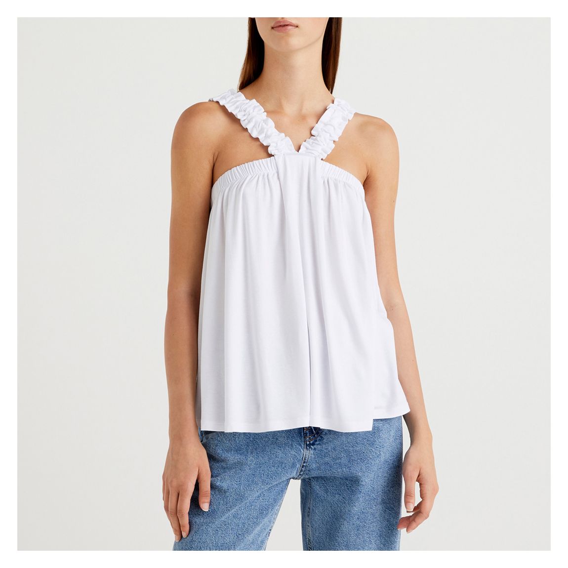White Ruffled Halter Neck Top main product photo