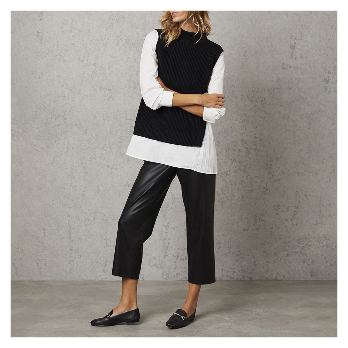 Black Faux Leather Striped Trousers main product photo
