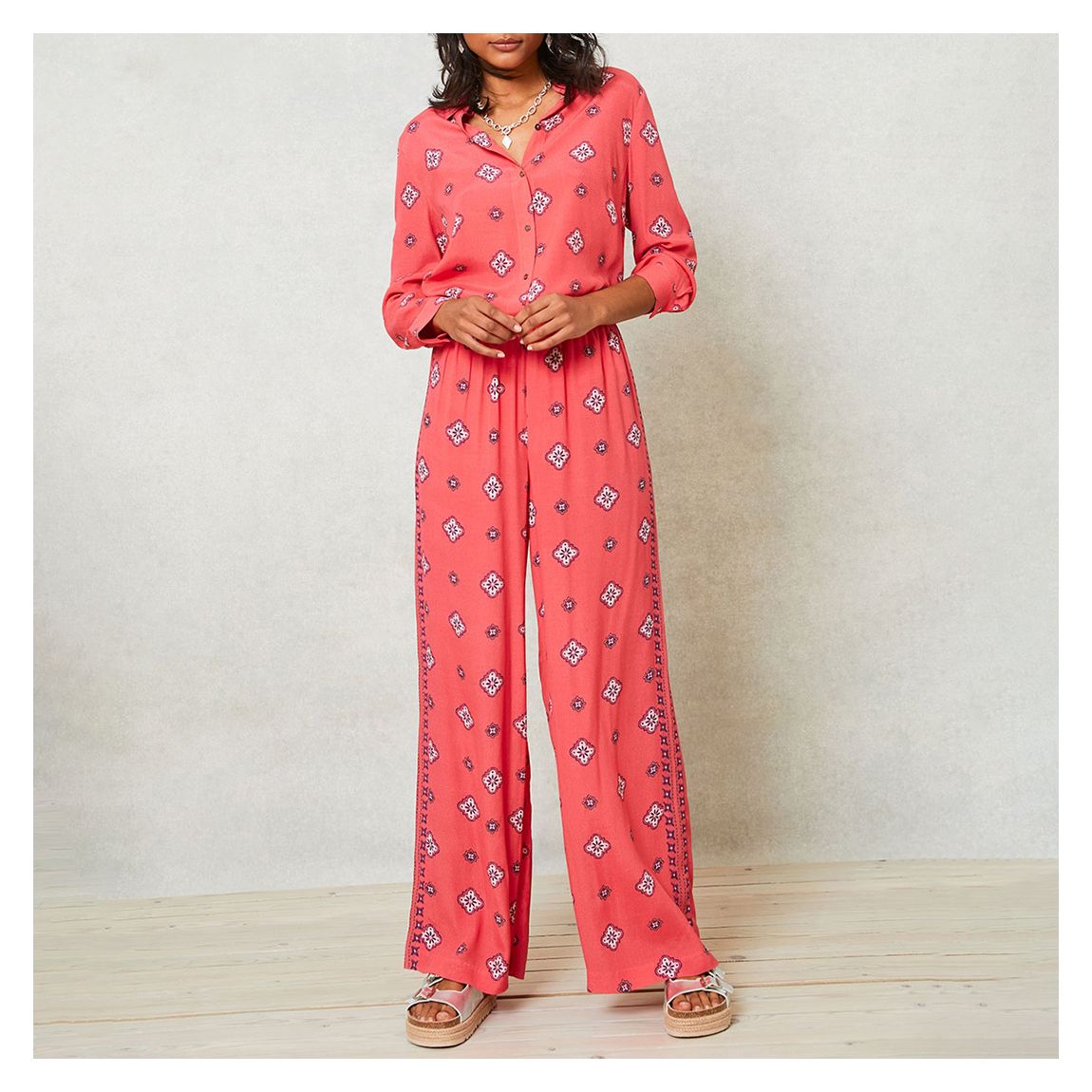 Pink Clara Print Wide Trousers main product photo