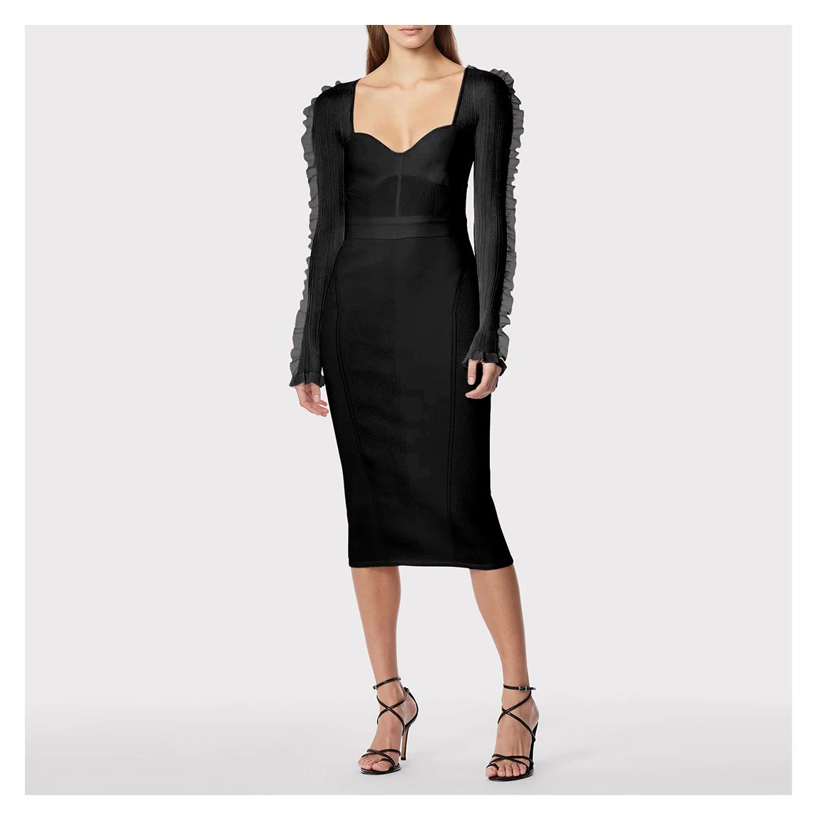 Black Ruffle Sweetheart Midi Dress main product photo