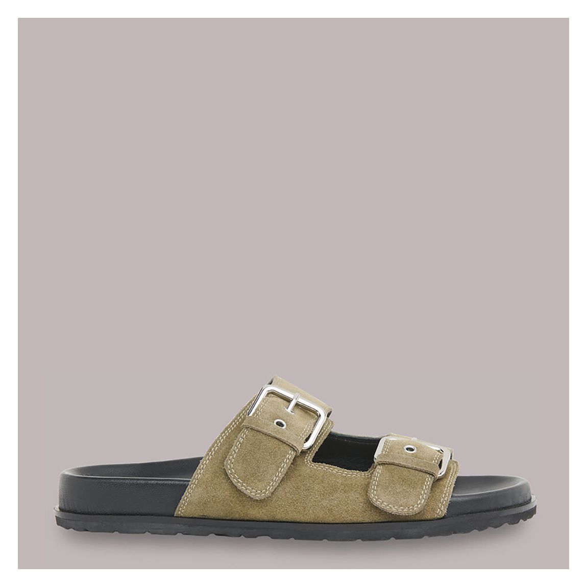 Khaki Bodie Double Buckle Leather Sliders main product photo