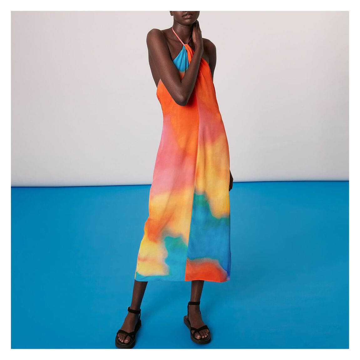 Rainbow Halterneck Silk Dress main product photo