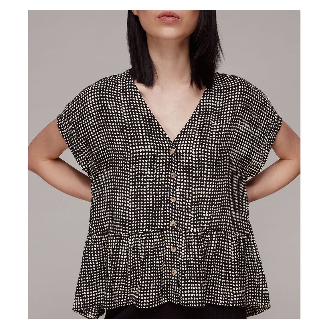 Black Check Print Peplum Top main product photo