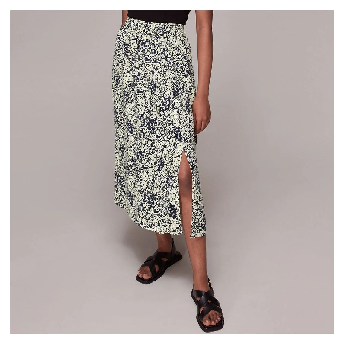 Navy Floral Print Midi Skirt main product photo