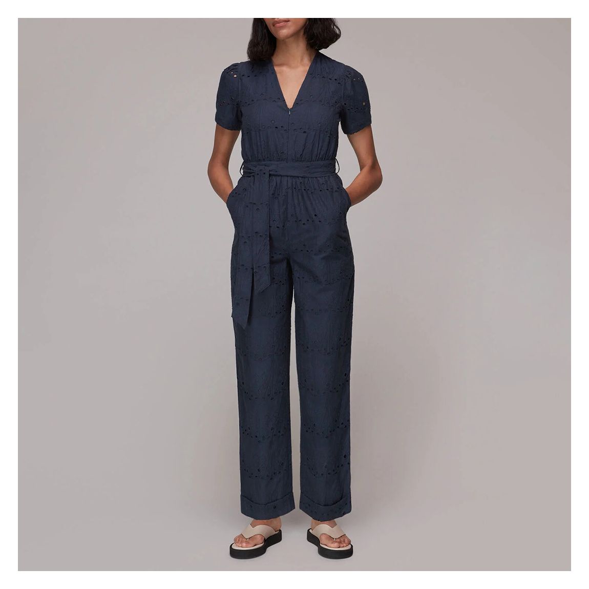 Navy Zoe Broderie Cotton Jumpsuit main product photo