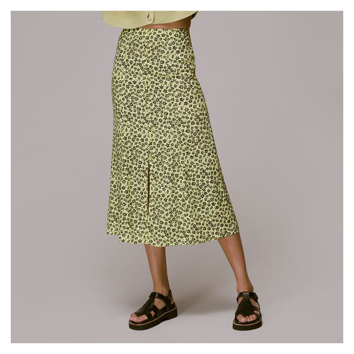 Yellow Floral Print Midi Skirt main product photo