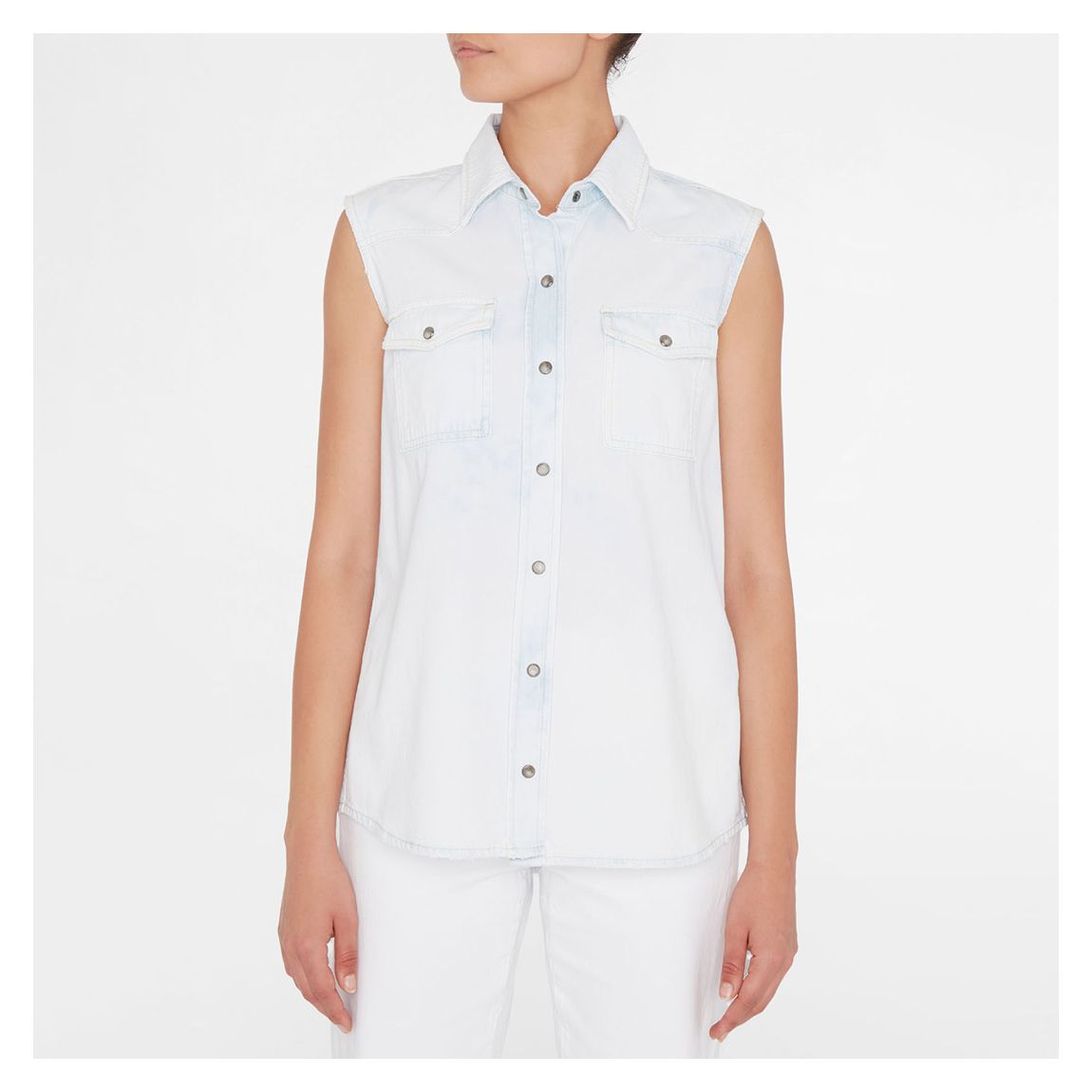 White Sleeveless Denim Shirt main product photo