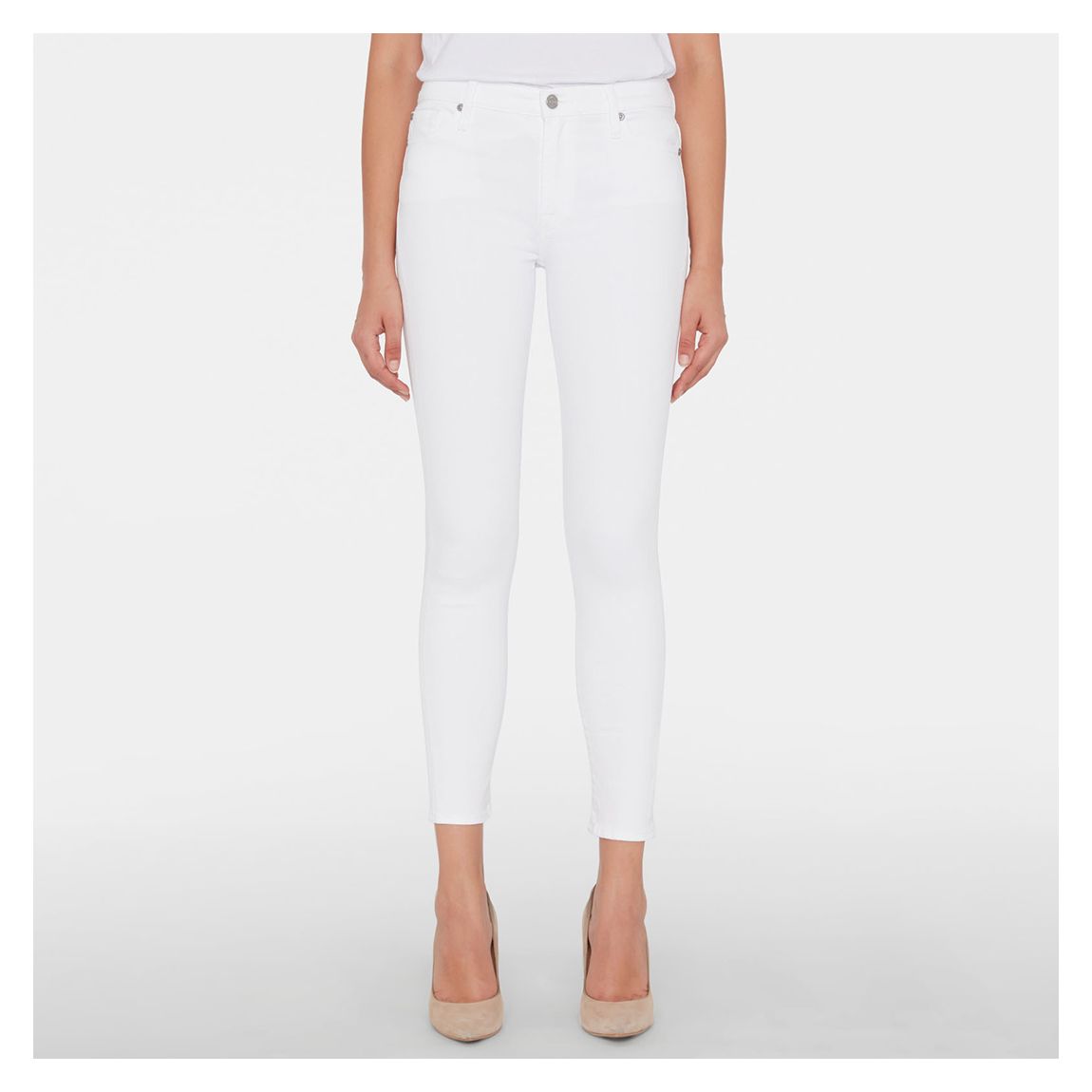 White High Waisted Skinny Crop Stretch Jeans main product photo