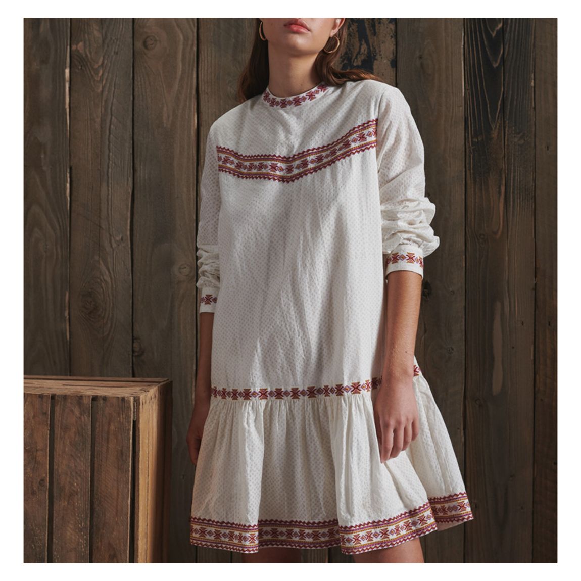 Cream Texture Embroidered Dress main product photo