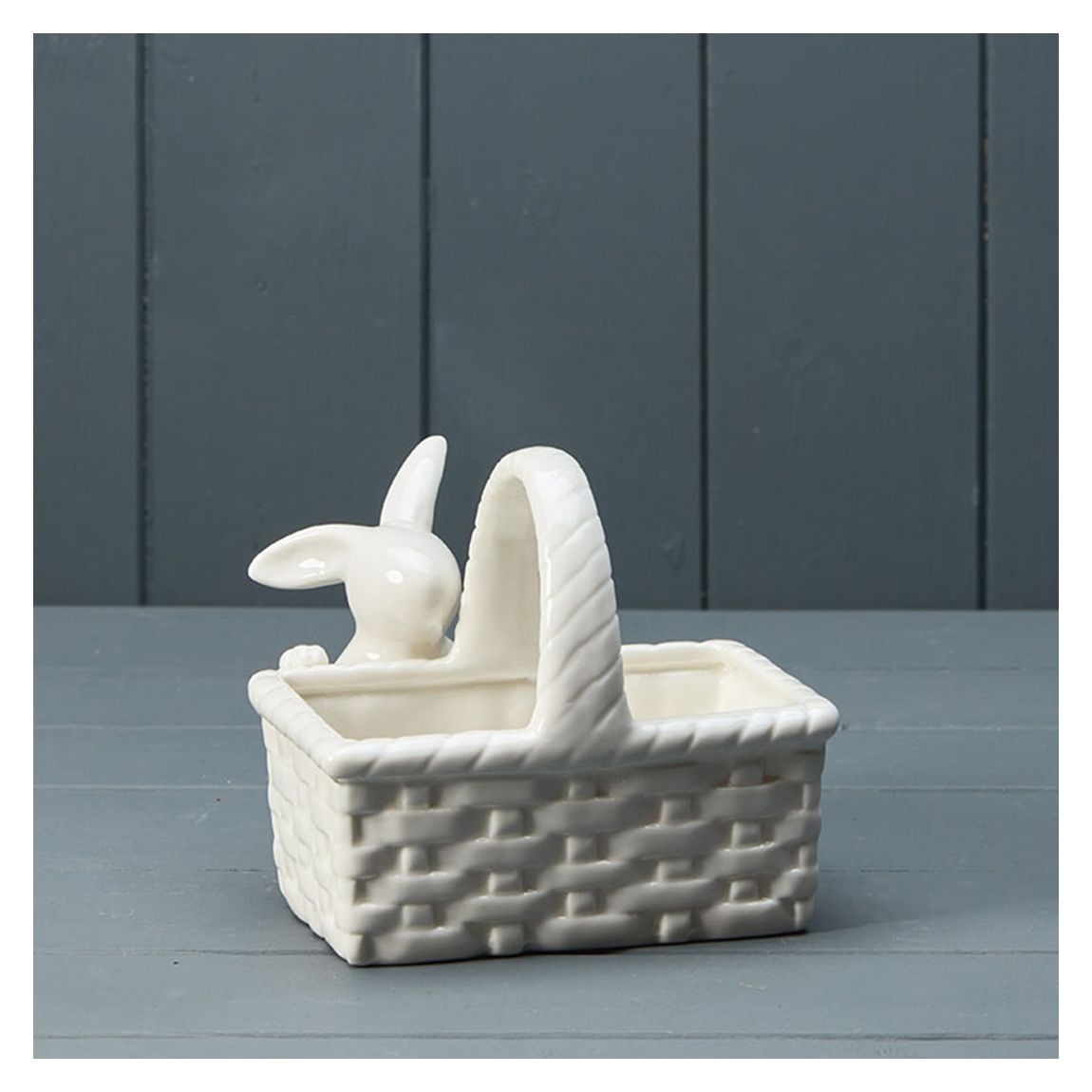 Ceramic White Basket And Rabbit main product photo