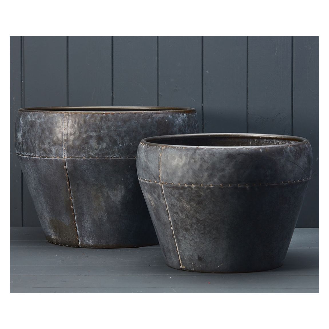 Set Of Two Tulip Shaped Zinc Planters main product photo