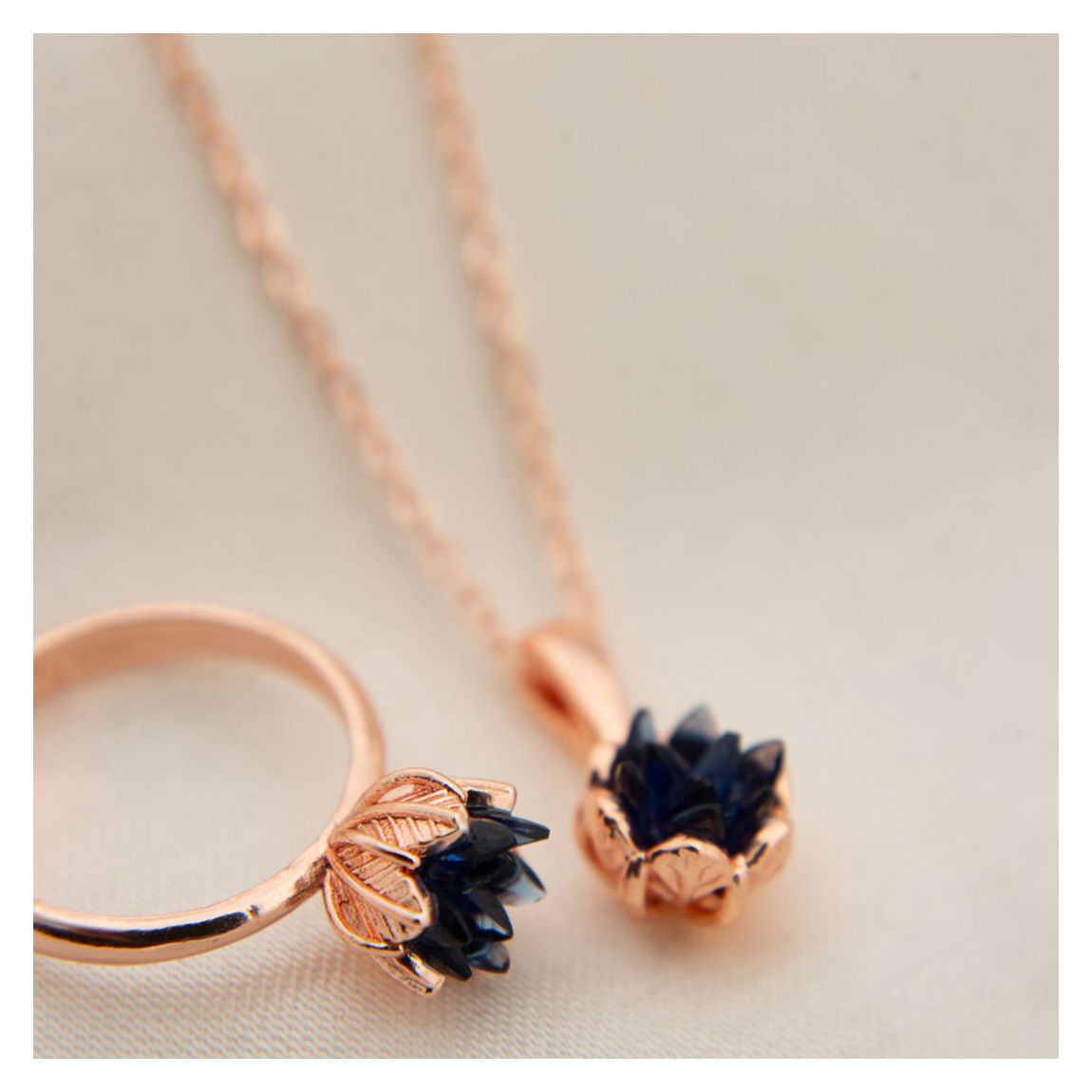 Rose Gold/Black Necklace And Ring Set main product photo
