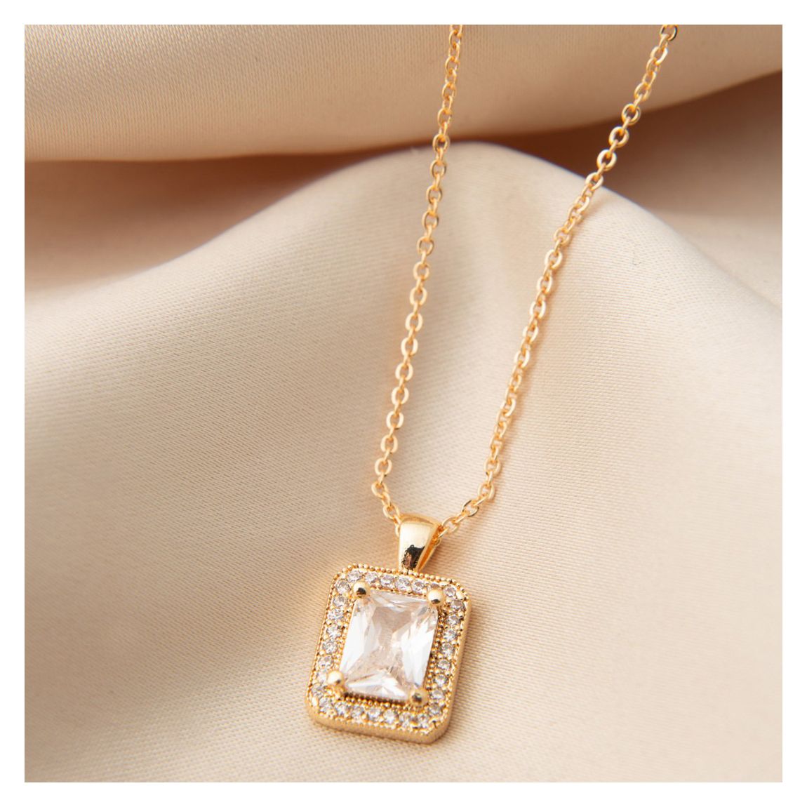 Yellow Gold/Silver Square Cut Pendant Necklace main product photo
