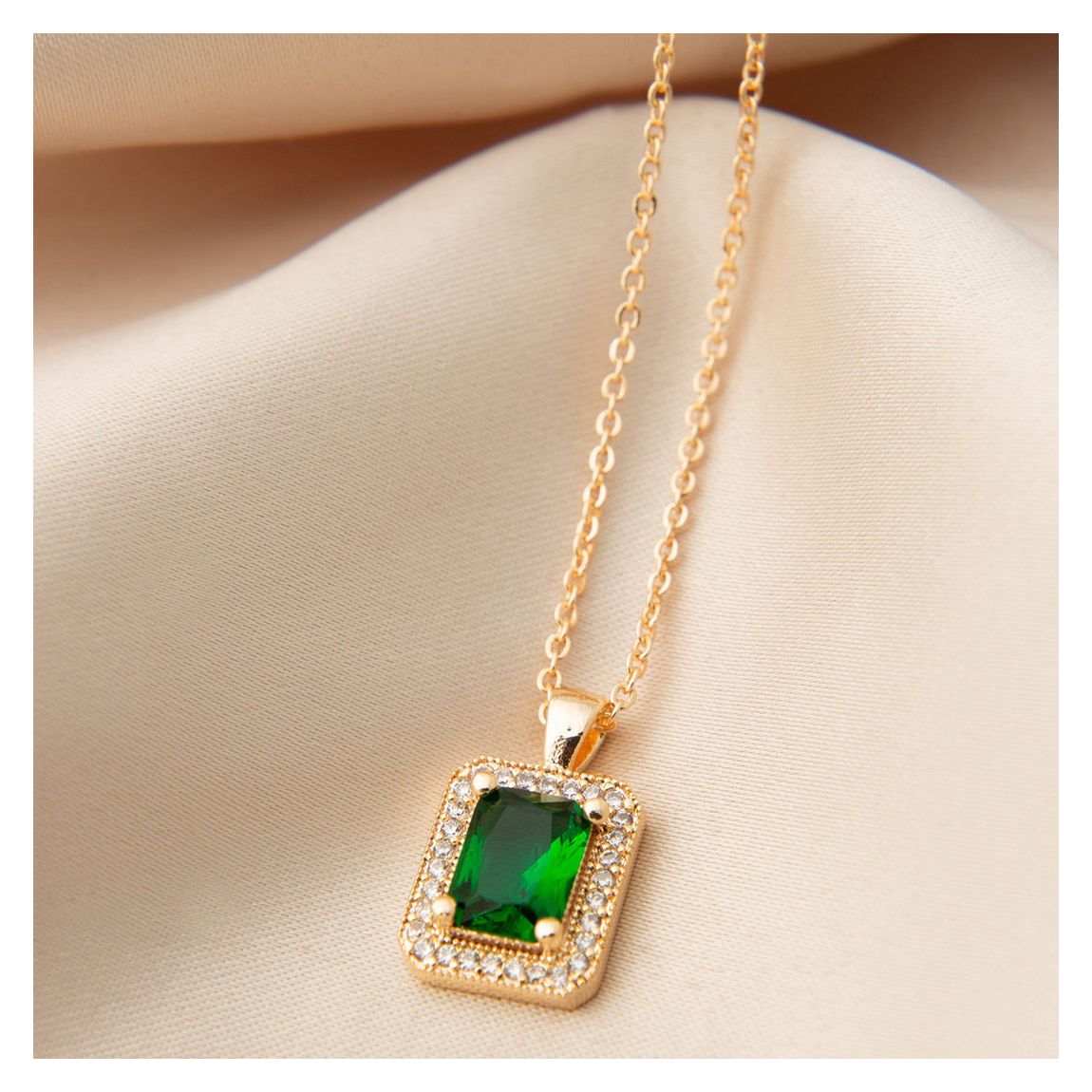 Yellow Gold/Emerald Green Square Cut Pendant Necklace main product photo