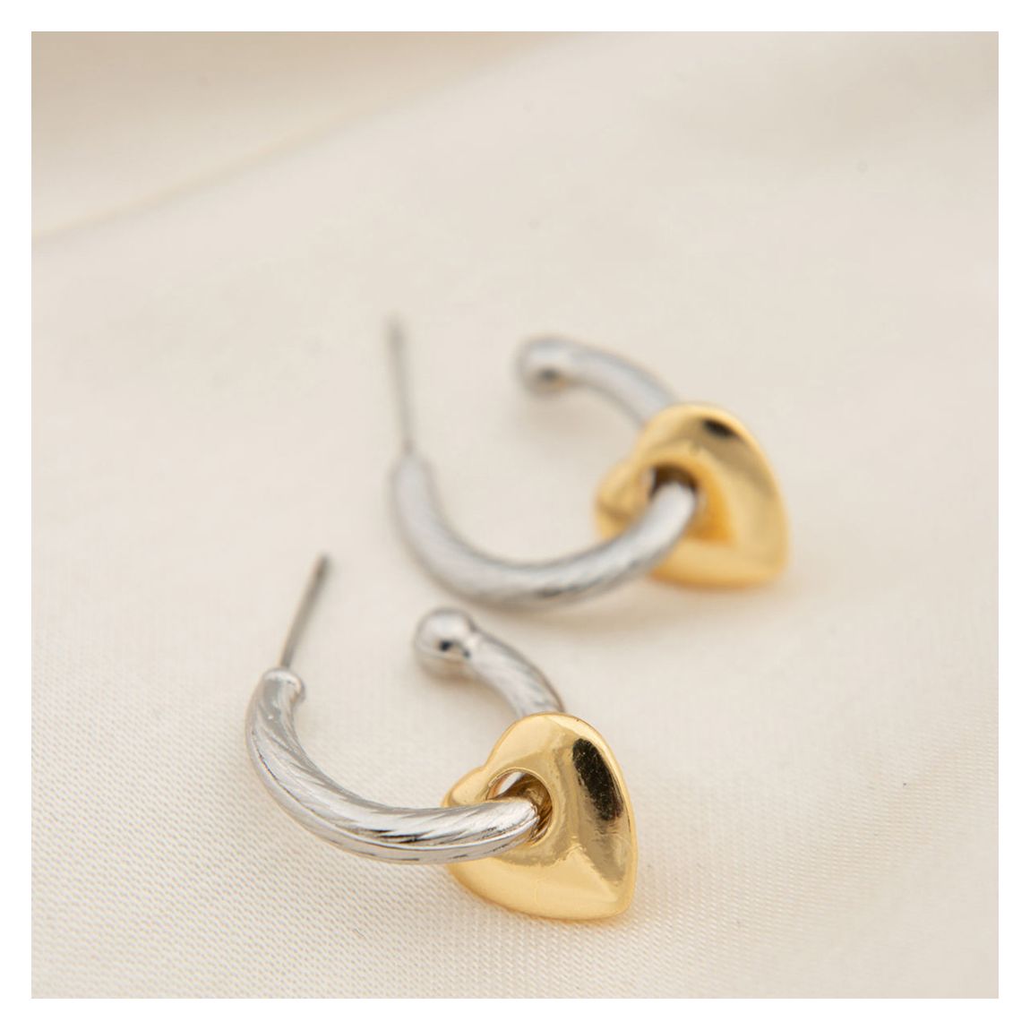 Yellow Gold/Silver Two Tone Heart Hoop Earrings main product photo