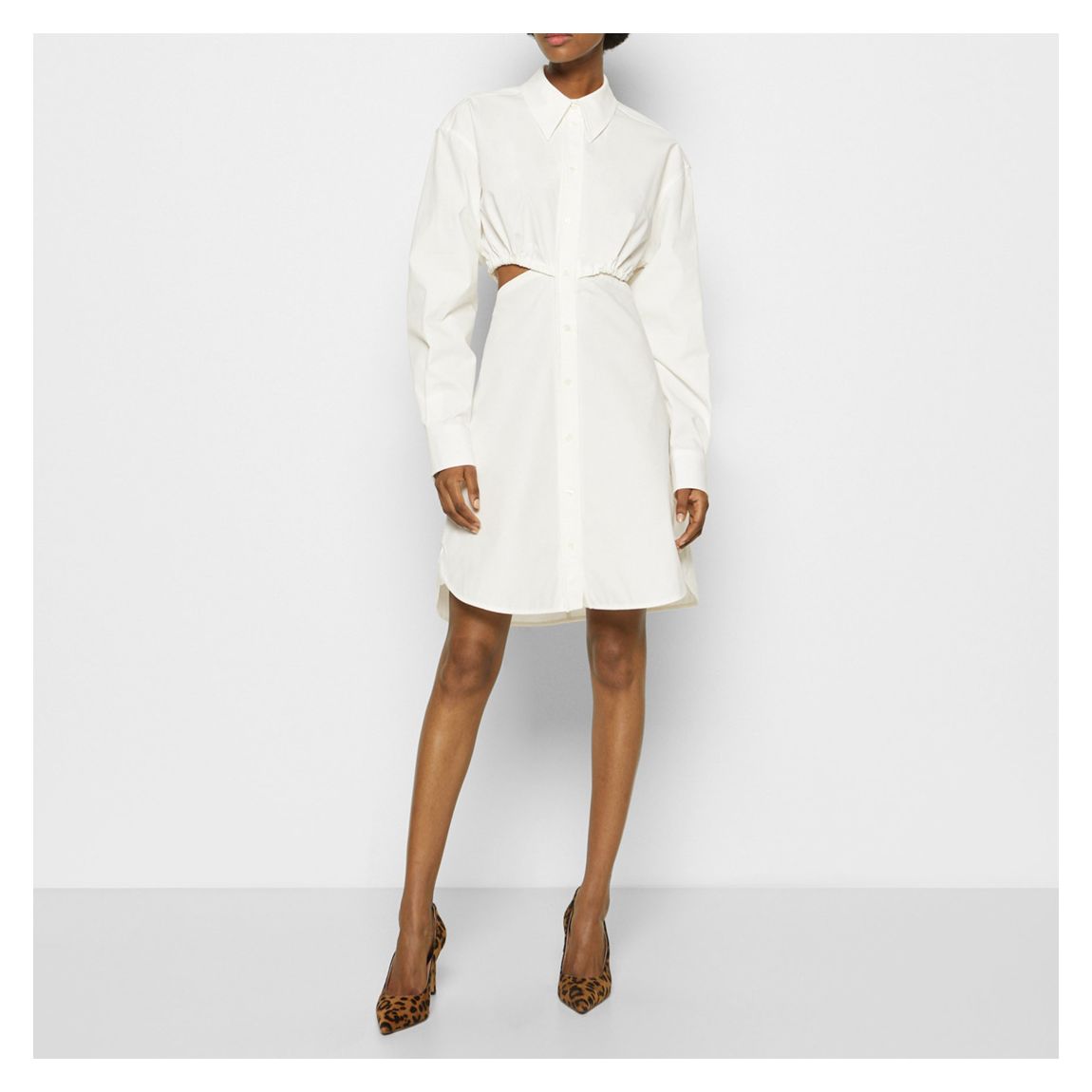 White Cotton Open Back Cut Out Shirt Dress main product photo