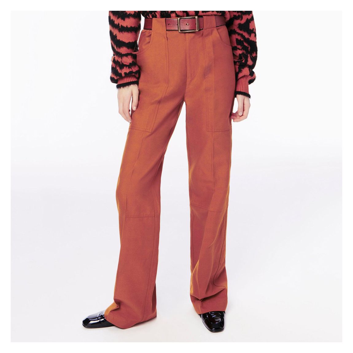 Burnt Orange Utility Detail Relaxed Cotton Trousers main product photo