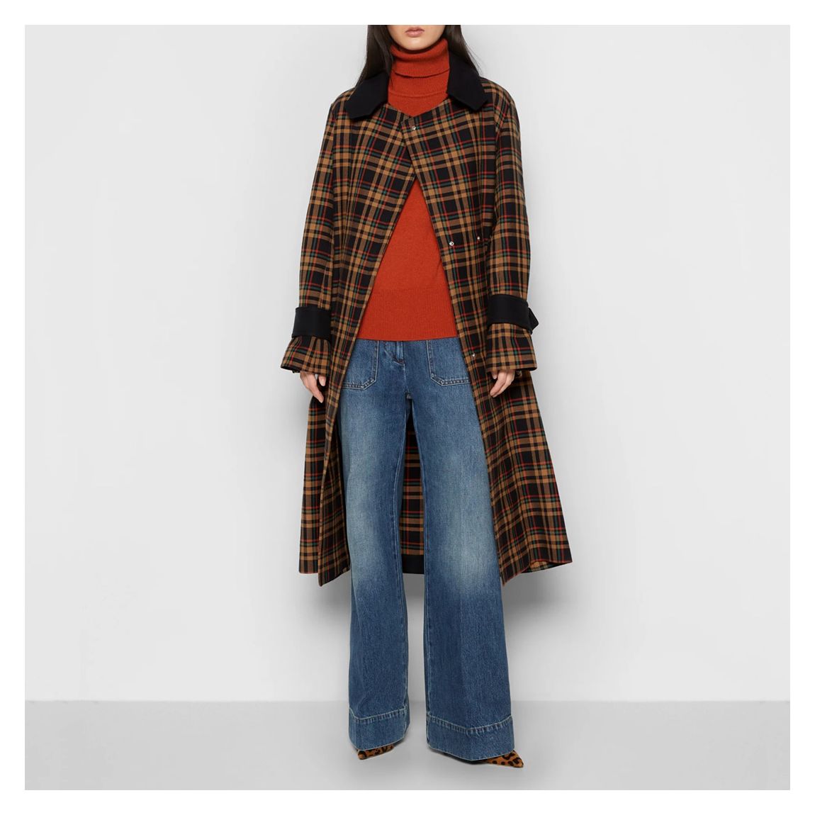 Checkered Belted Cotton Trench Coat main product photo