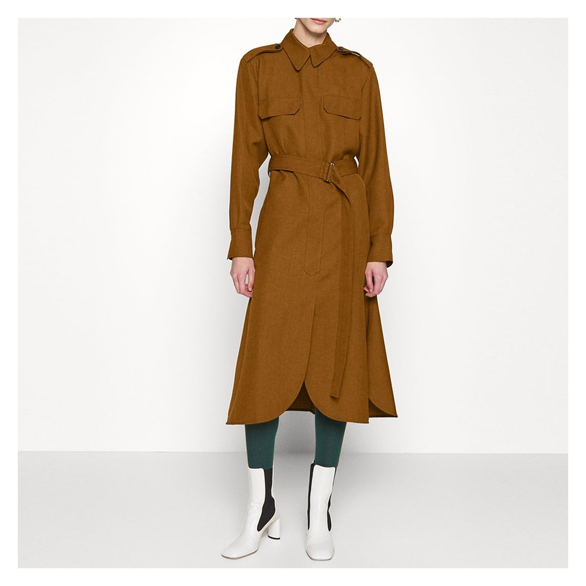 Tan Utility Belted Cotton Midi Dress main product photo