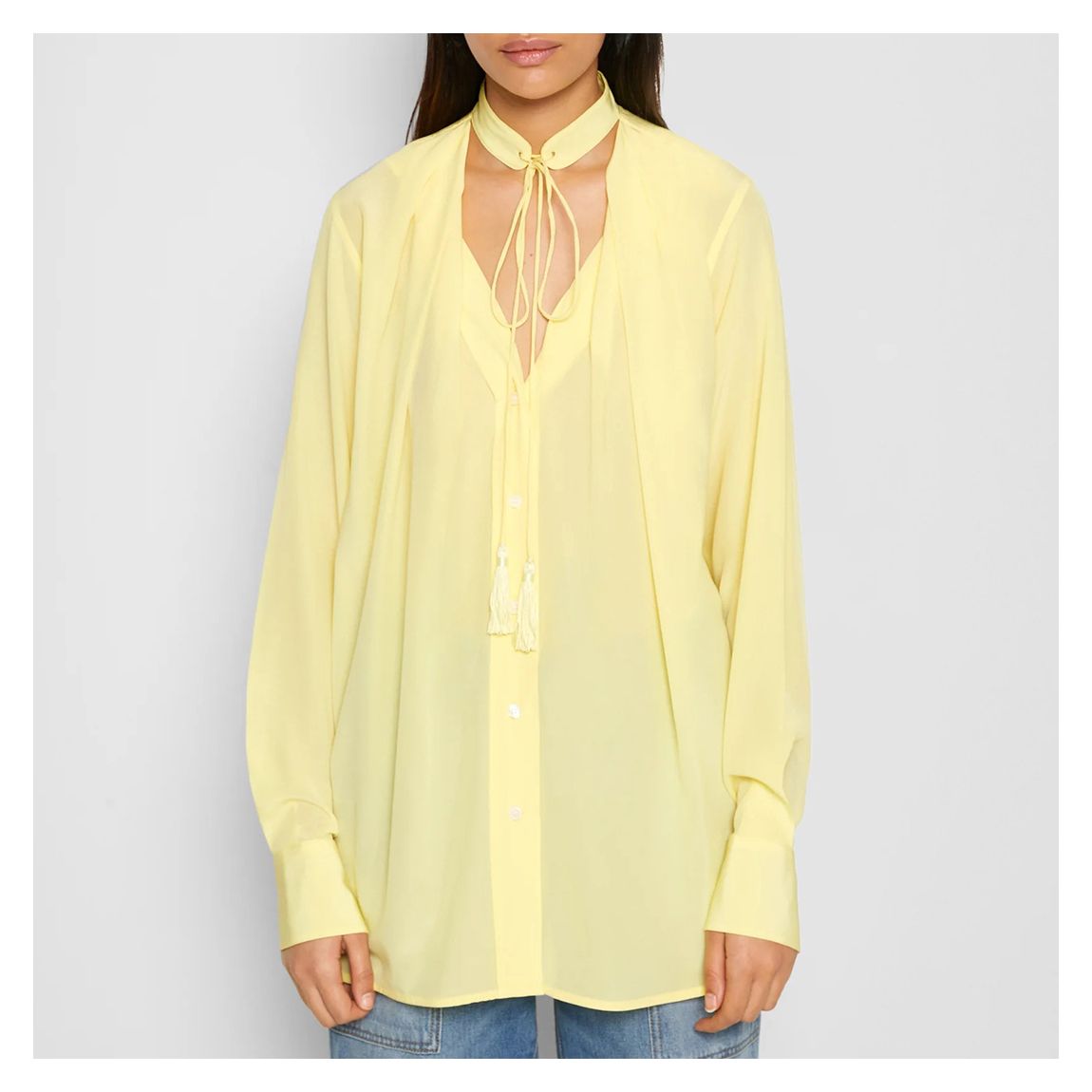 Yellow Tie Neck Silk Blouse main product photo