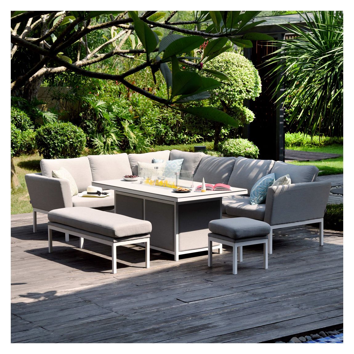 SAVE £1320 - Pulse Rectangular Corner Dining Set - With Fire Pit Table / Lead Chine main product photo