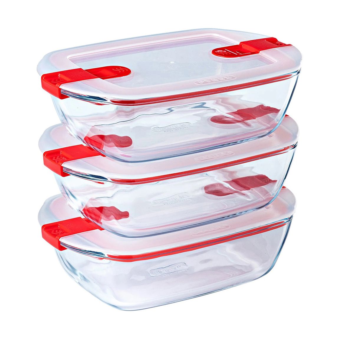 Set of 3 Cook & Heat Square Glass Food Containers with Airtight Lid for Microwaves, 1L main product photo