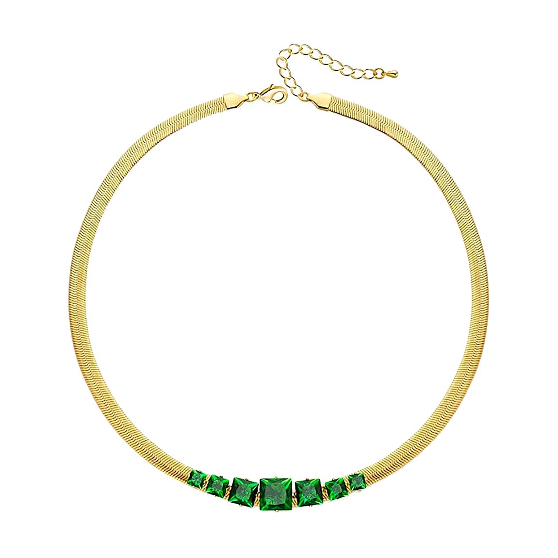 18K Gold Multi Green Emerald Cut Necklace main product photo