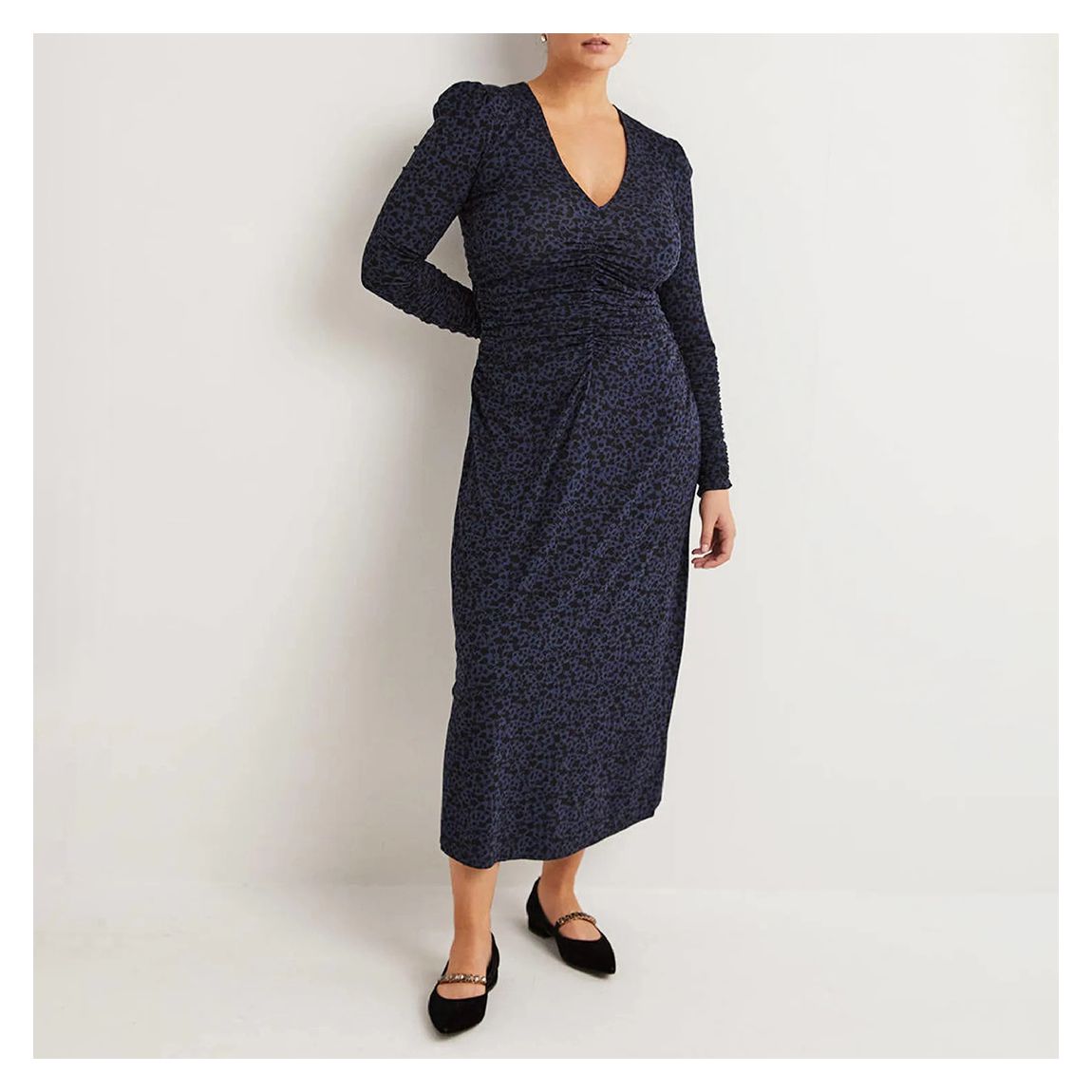 Navy V Neck Ruched Dress main product photo