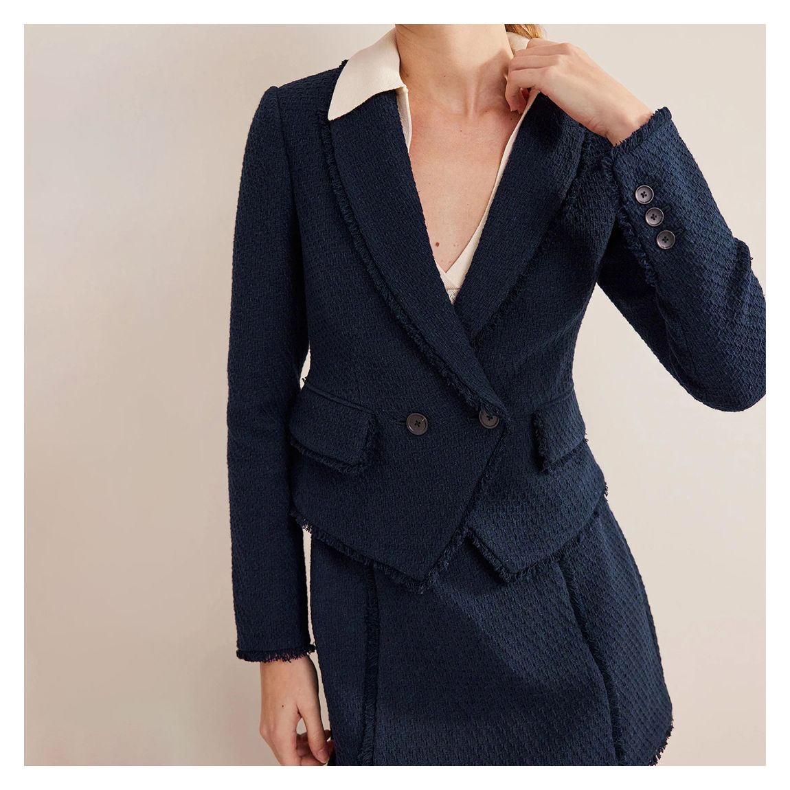 The York Cropped Cotton Blazer-Navy main product photo