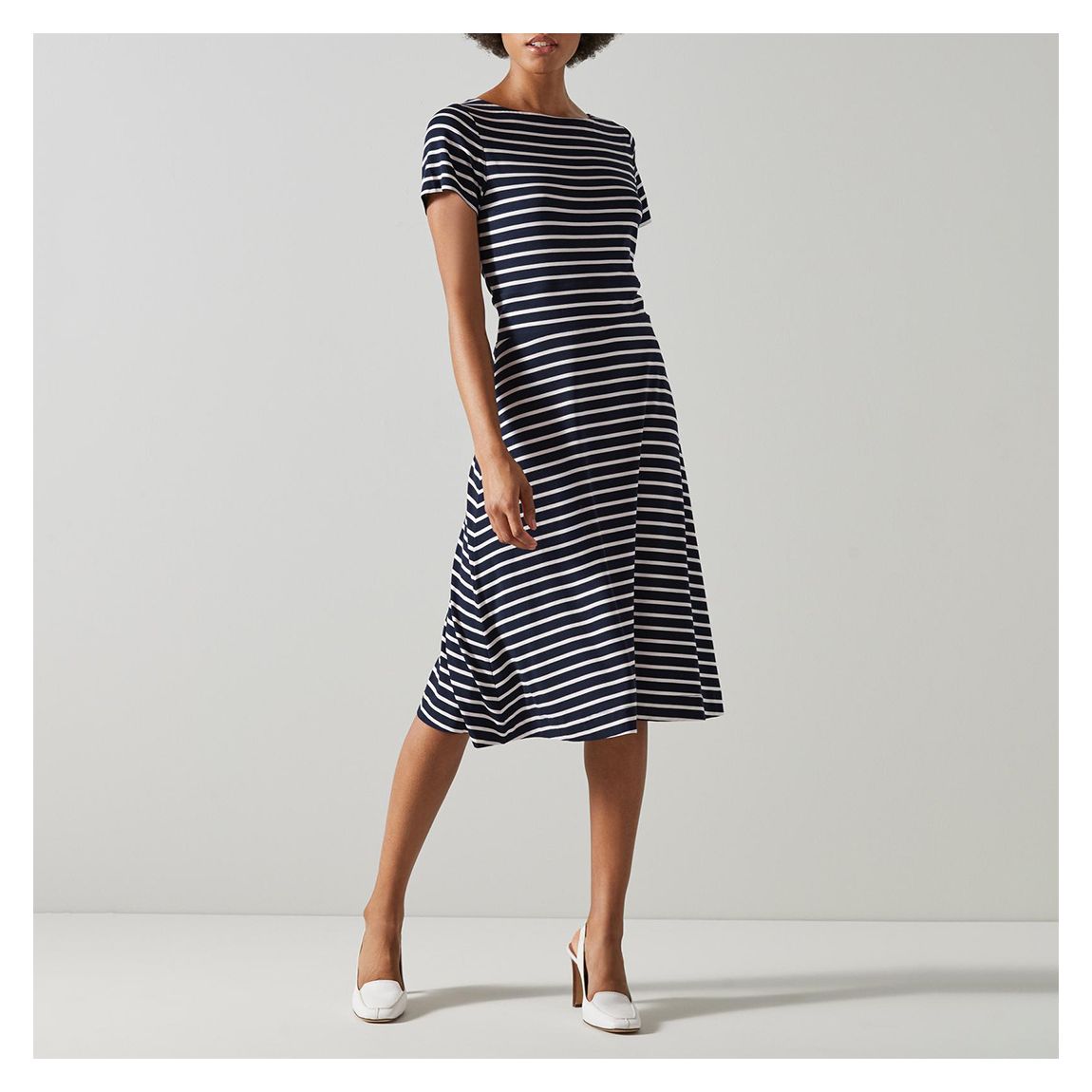 Navy/Cream Quinn Cotton Striped Midi Dress main product photo