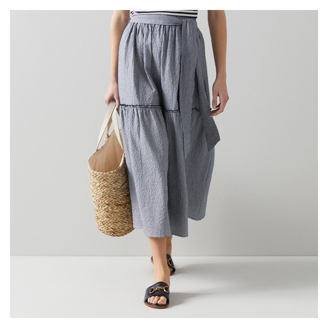 Blue Rego Cotton Blend Midi Skirt main product photo
