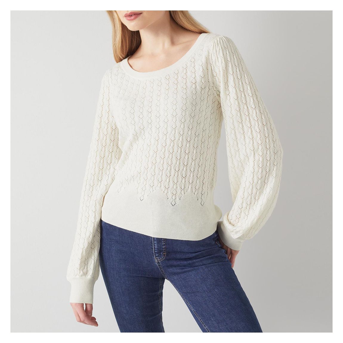 Cream Emma Knitted Cotton Blend Top main product photo